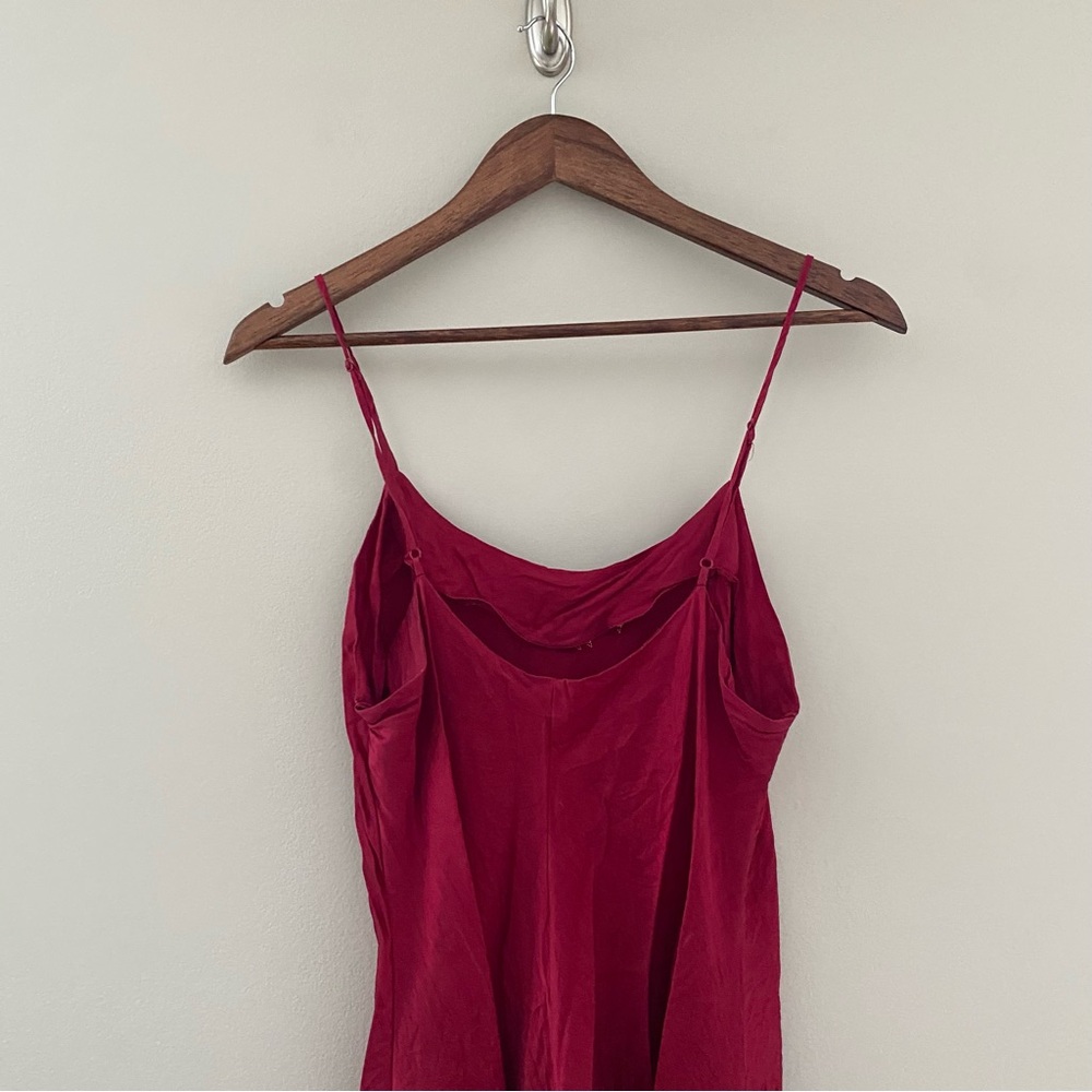VINTAGE VICTORIA'S SECRET 100% Silk Red Chemise Slip Dress with Gold Florals - Picture 3 of 5